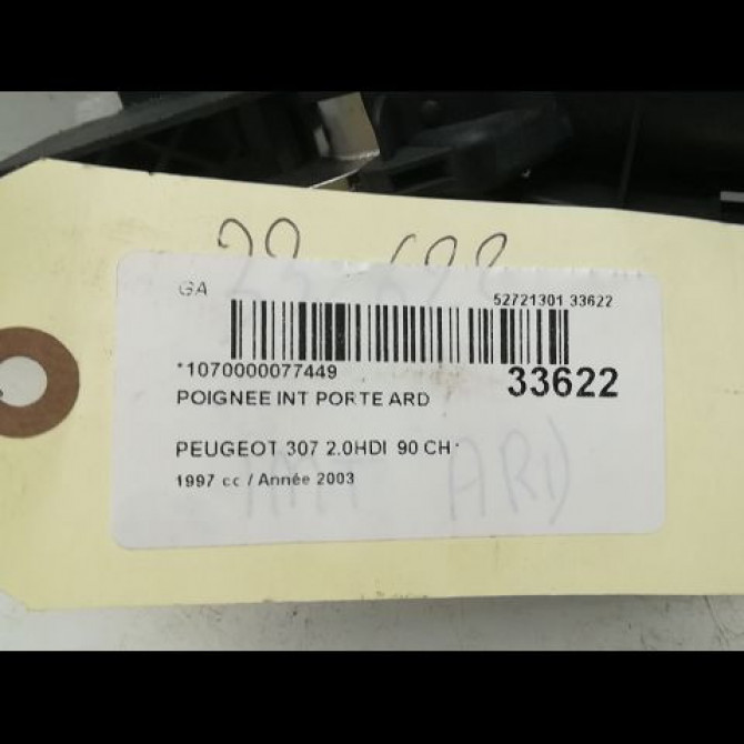Poignee int porte ard occasion PEUGEOT 307 Phase 1 04-2001->06-2005 1.4 HDI 8v 70ch 9143F5 3