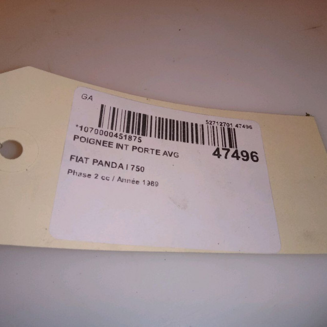 Poignee int porte avg occasion FIAT PANDA I Phase 2 03-1986->09-2003 750 182240680 4