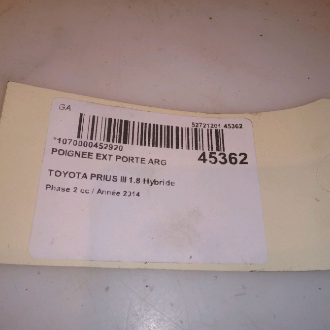 Poignee ext porte arg occasion TOYOTA PRIUS III Phase 1 04-1995->04-1999 1.8 Hybride 99ch 6921174020J3 4
