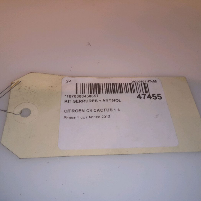 Kit serrures + antivol occasion CITROEN C4 CACTUS Phase 1 02-2014->... 1.6 BlueHDI 100ch FAP 9805996480 4