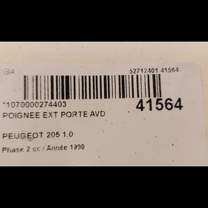 Poignee ext porte avd occasion PEUGEOT 205 205 Phase 2 1987-07-01->1998-12-31 1.0 910174 2