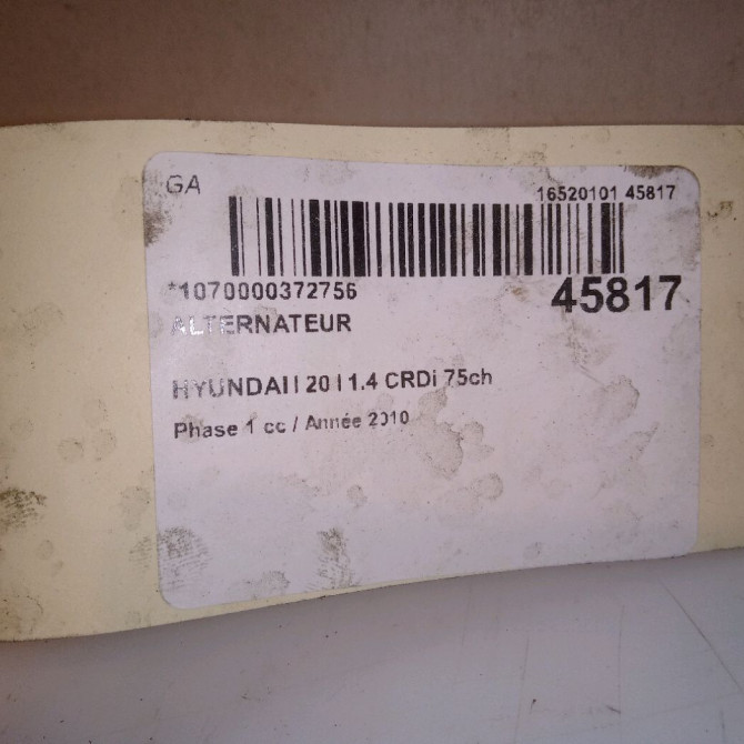 Alternateur occasion HYUNDAI I 20 I Phase 1 04-2009->06-2012 1.4 CRDi 75ch 373002A400 6