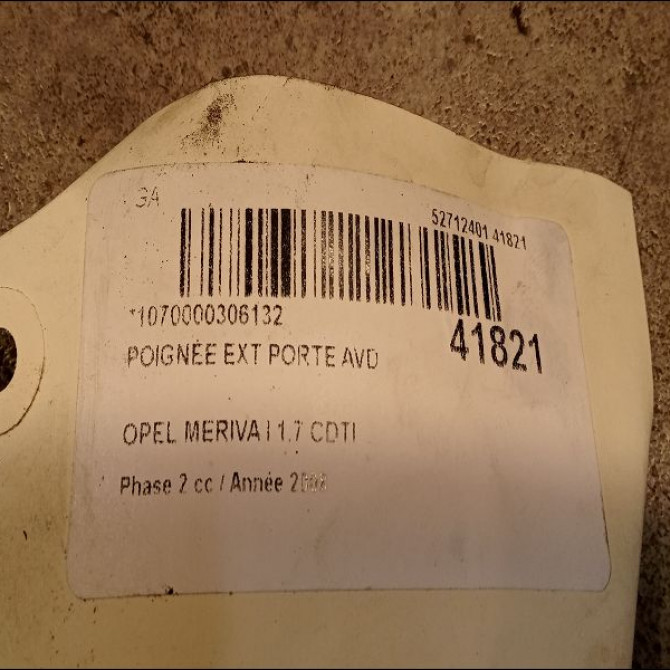 Poignee ext porte avd occasion OPEL MERIVA I Phase 2 01-2006->09-2010 1.7 CDTI 100ch 9201128 3
