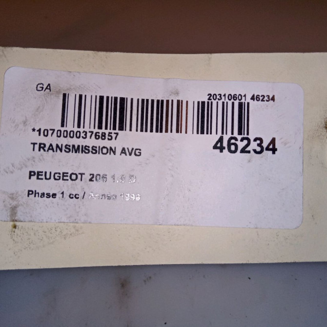 Transmission avant gauche occasion PEUGEOT 206 Phase 1 09-1998->03-2009 1.9 D 3272AP 3