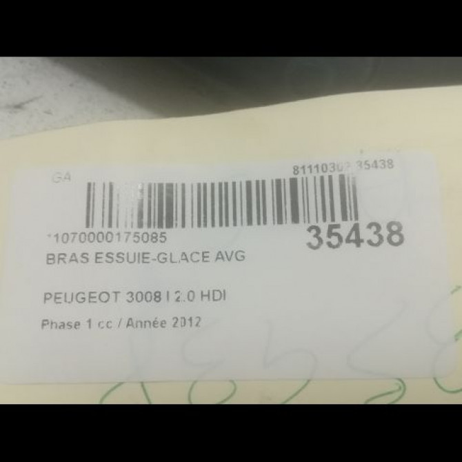 Bras essuie-glace avant gauche occasion PEUGEOT 3008 I Phase 1 04-2009->12-2013 2.0 HDI 163ch 6429HT 2