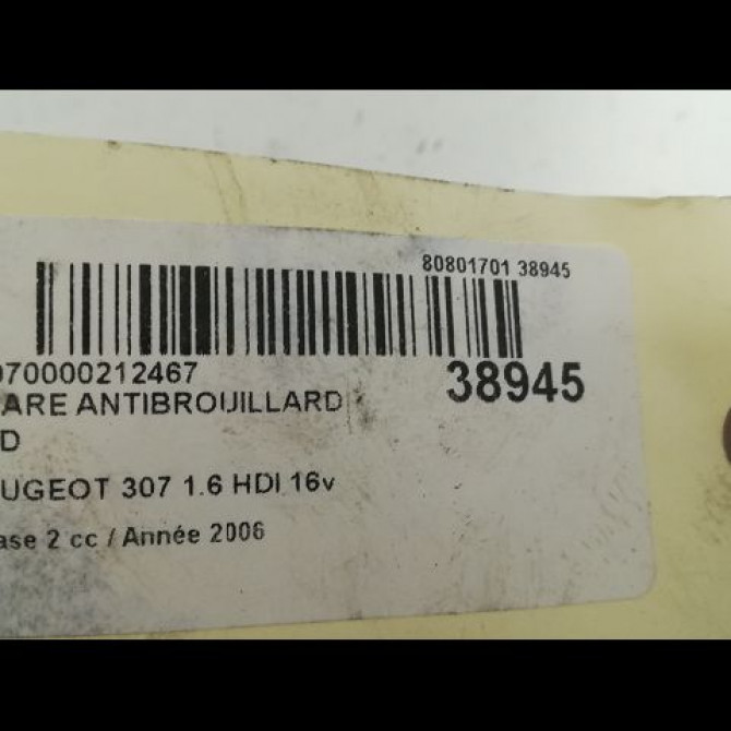 Phare antibrouillard avant droit occasion PEUGEOT 307 Phase 2 06-2005->03-2008 1.6 HDI 16v 90ch 3