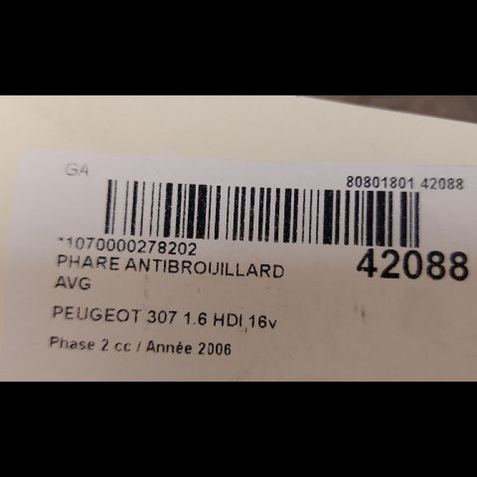 Phare antibrouillard avant gauche occasion PEUGEOT 307 Phase 2 06-2005->03-2008 1.6 HDI 16v 90ch 3