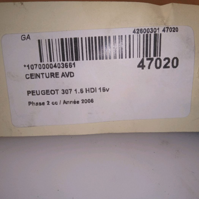 Ceinture avant droite occasion PEUGEOT 307 Phase 2 06-2005->03-2008 1.6 HDI 16v 110ch 96612288XX 4