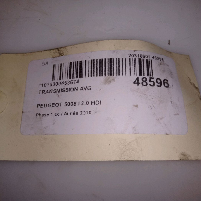Transmission avant gauche occasion PEUGEOT 5008 I Phase 1 11-2009->12-2013 2.0 HDI 150ch 3272TK 5