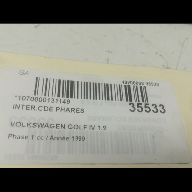 Interrupteur commande de phares occasion VOLKSWAGEN GOLF IV GOLF IV Phase 1 1998-01-01->2005-06-30 1.9 TDI 110ch 1C094153120H 3