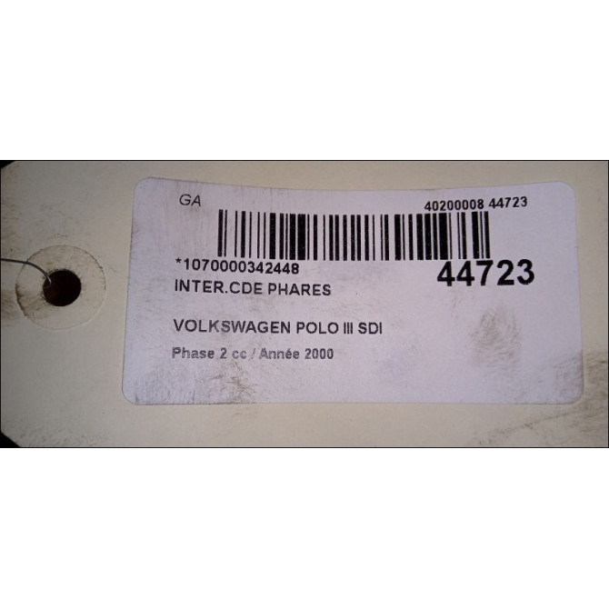 Interrupteur commande de phares occasion VOLKSWAGEN POLO III Phase 2 11-1999->12-2001 SDI 1C094153120H 3
