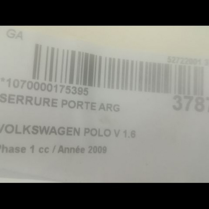 Serrure porte arg occasion VOLKSWAGEN POLO V POLO V Phase 1 2009-09-01->2014-05-31 1.6 TDI 90 5K4839015M 3
