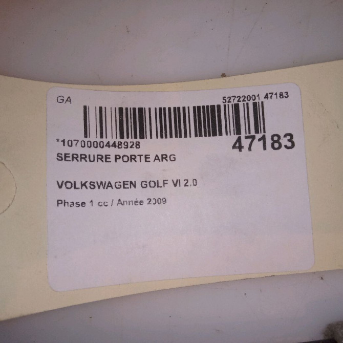 Serrure porte arg occasion VOLKSWAGEN GOLF VI Phase 1 10-2008->04-2013 2.0 TDI 110ch 5K4839015M 5