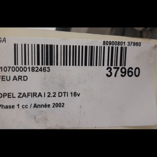 Feu arrière droit occasion OPEL ZAFIRA I Phase 1 03-1999->07-2005 2.2 DTI 16v 125ch 9117446 3