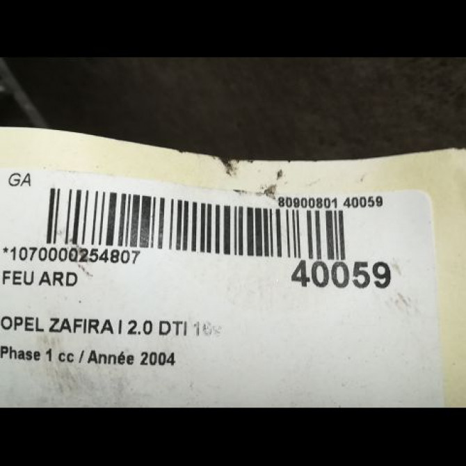 Feu arrière droit occasion OPEL ZAFIRA I Phase 1 03-1999->07-2005 2.0 DTI 16v 100ch 93175679 3