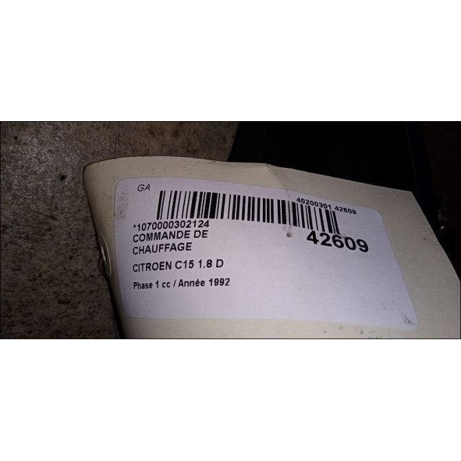 Commande de chauffage occasion CITROEN C15 Phase 1 07-1987->06-1996 1.8 D 3