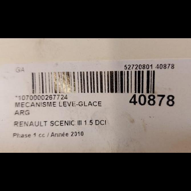 Mecanisme leve-glace arrière gauche occasion RENAULT SCENIC III Phase 1 04-2009->11-2011 1.5 DCI 105ch 827210005R 3