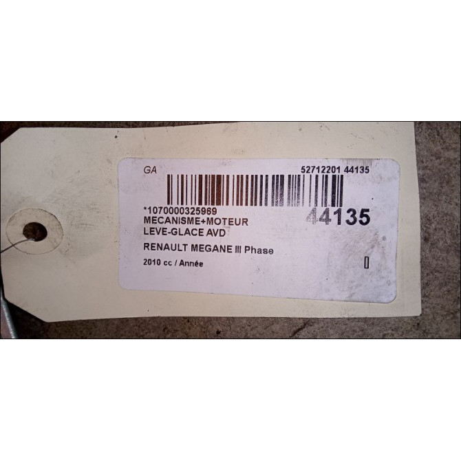 Mecanisme + moteur lève-glace avant droit occasion RENAULT MEGANE III Phase 1 11-2008->01-2012 807205115R 2