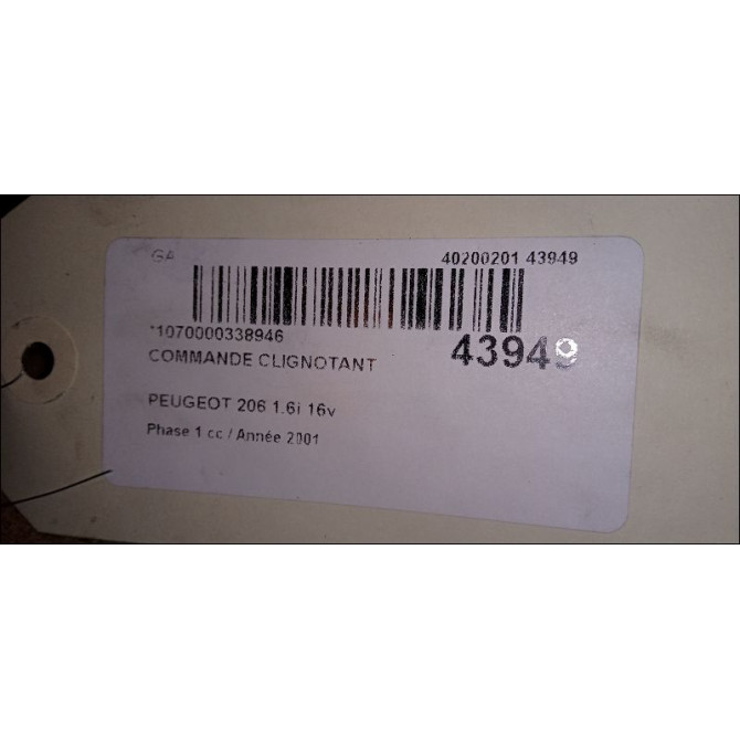 Commande clignotant occasion PEUGEOT 206 Phase 1 09-1998->03-2009 1.6i 16v 625377 3
