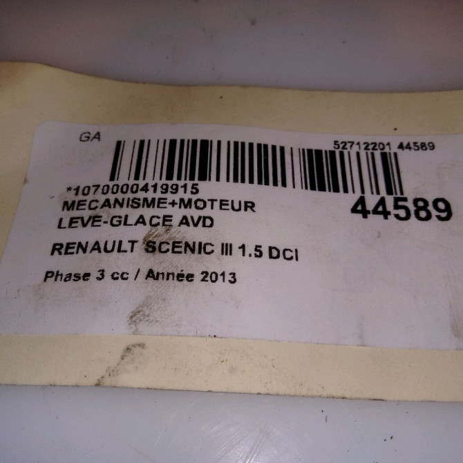 Mecanisme + moteur lève-glace avant droit occasion RENAULT SCENIC III Phase 3 04-2013->... 1.5 DCI 110ch 807205115R 5