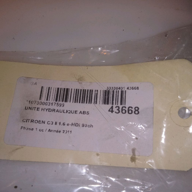Unité hydraulique ABS occasion CITROEN C3 II Phase 1 11-2009->02-2013 1.6 e-HDi 90ch 4541TV 7