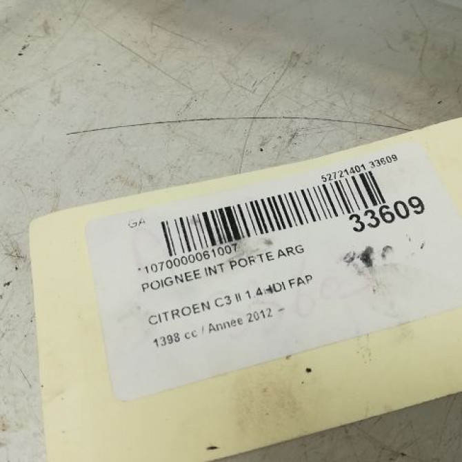 Poignee int porte arg occasion CITROEN C3 II Phase 1 11-2009->02-2013 1.4 HDi 70ch 96834461VV 3