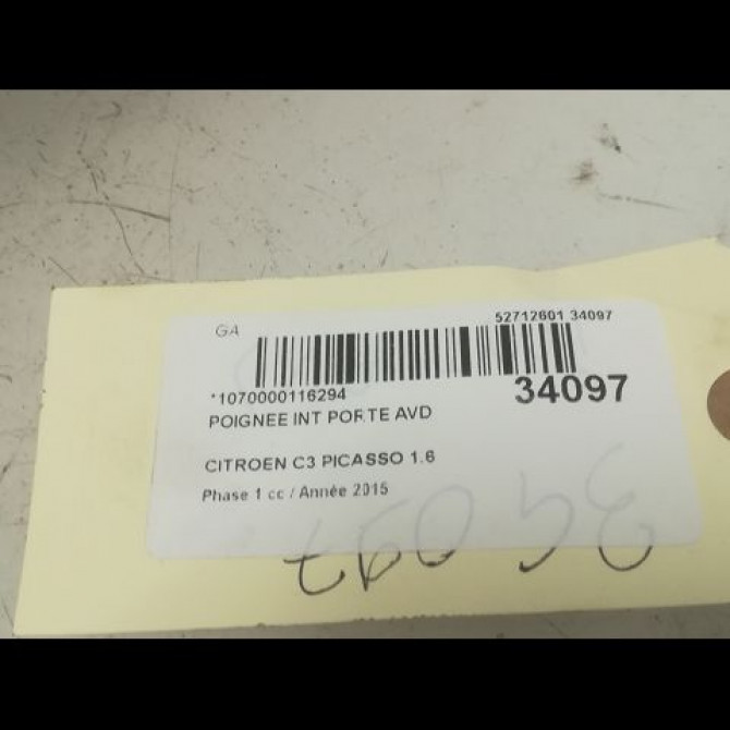 Poignee int porte avd occasion CITROEN C3 PICASSO Phase 1 02-2009->08-2012 1.6 HDi 16v 90ch 96834460VV 3