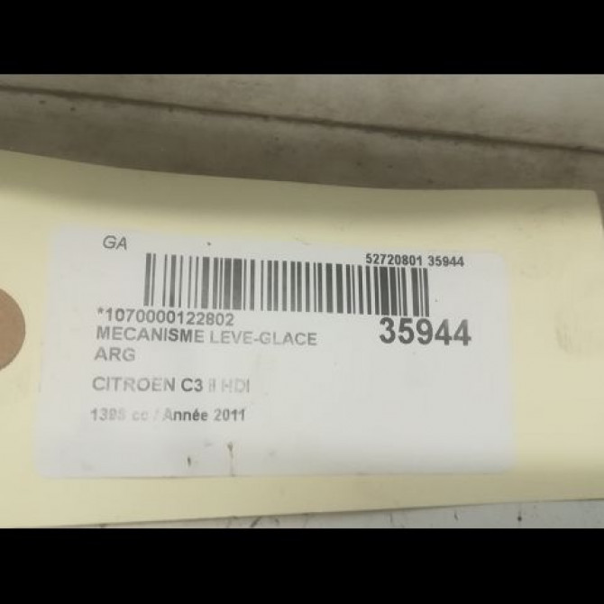 Mecanisme leve-glace arrière gauche occasion CITROEN C3 II Phase 1 11-2009->02-2013 1.4 HDi 70ch 9223F8 4