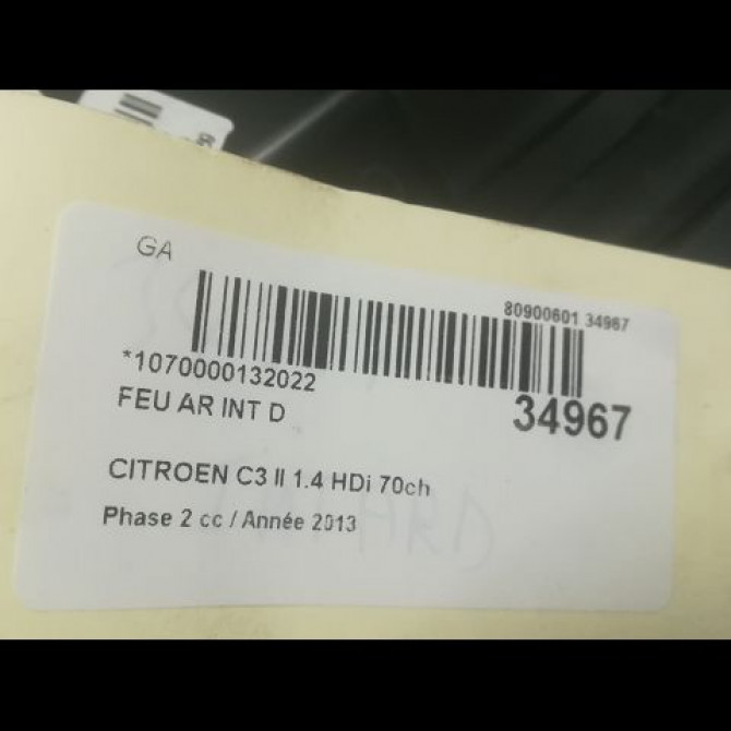 Feu arrière intérieur droit occasion CITROEN C3 II Phase 2 03-2013->12-2016 1.4 HDi 70ch 9803934280 3