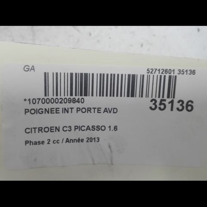 Poignee int porte avd occasion CITROEN C3 PICASSO Phase 2 09-2012->... 1.6 HDI 90ch 96834460VV 3