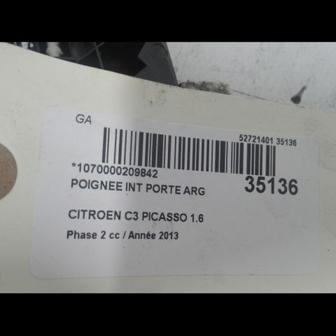 Poignee int porte arg occasion CITROEN C3 PICASSO Phase 2 09-2012->... 1.6 HDI 90ch 96834461VV 3