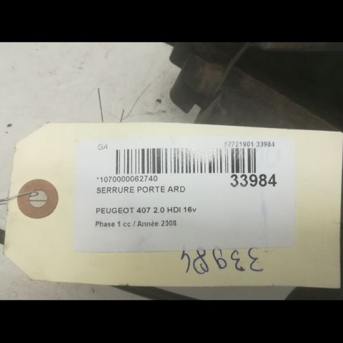 Serrure porte ard occasion PEUGEOT 407 Phase 1 04-2004->07-2008 2.0 HDI 16v 136ch 9138V1 4