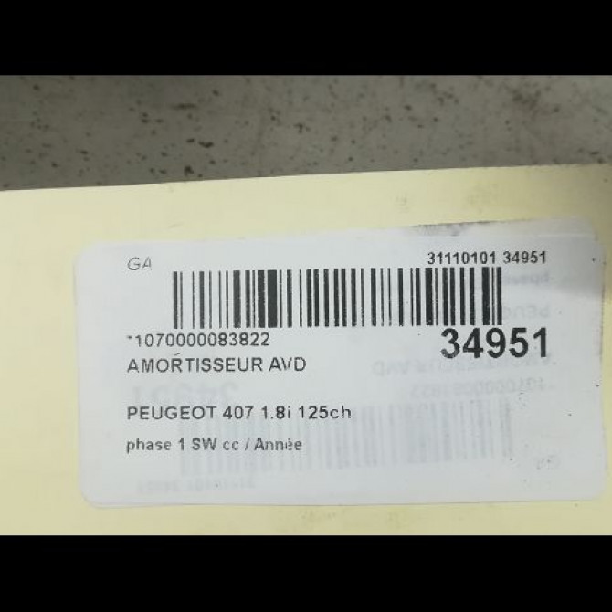 Amortisseur avant droit occasion PEUGEOT 407 phase 1 SW 07-2004->07-2008 1.8i 125ch 5202NZ 3
