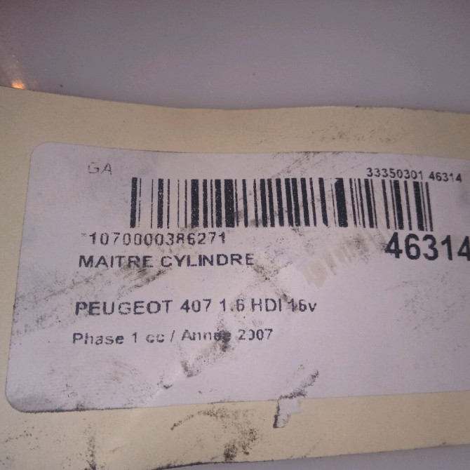 Maitre cylindre occasion PEUGEOT 407 Phase 1 04-2004->07-2008 1.6 HDI 16v 4601Y8 5
