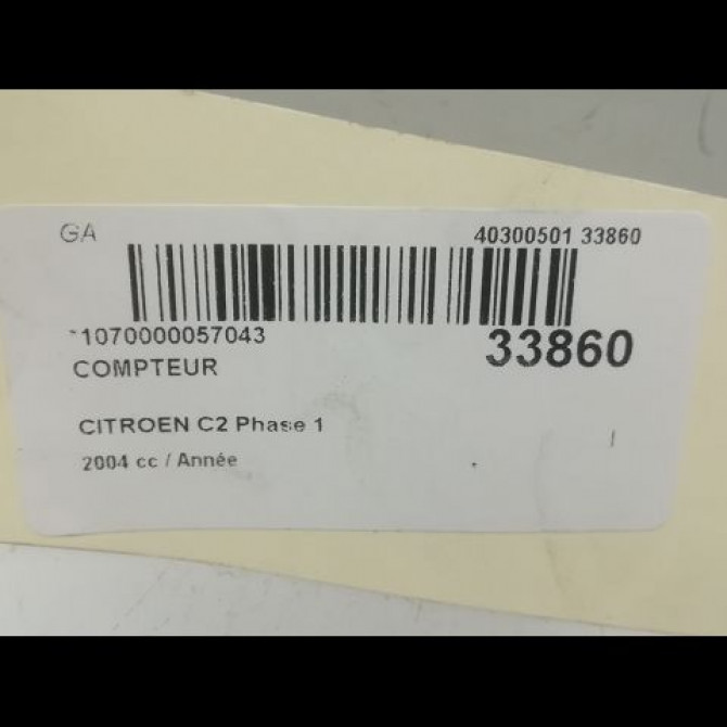 Compteur occasion CITROEN C2 Phase 1 09-2003->10-2008 1.4i 6105EV 4