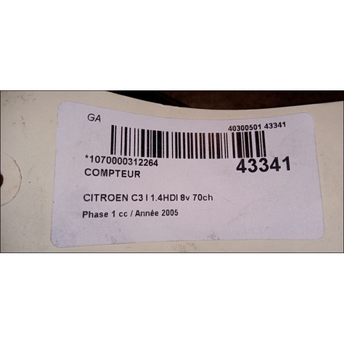 Compteur occasion CITROEN C3 I Phase 1 04-2002->10-2005 1.4HDI 8v 70ch 6105EV 3