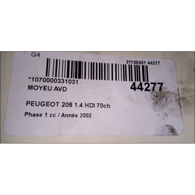 Moyeu avd occasion PEUGEOT 206 Phase 1 09-1998->03-2009 1.4 HDI 70ch 330776 4