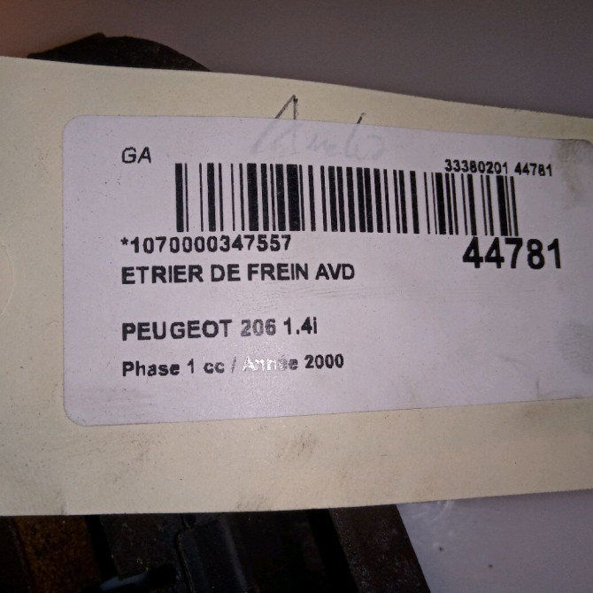 Etrier de frein avant droit occasion PEUGEOT 206 Phase 1 09-1998->03-2009 1.4i 4400J3 4