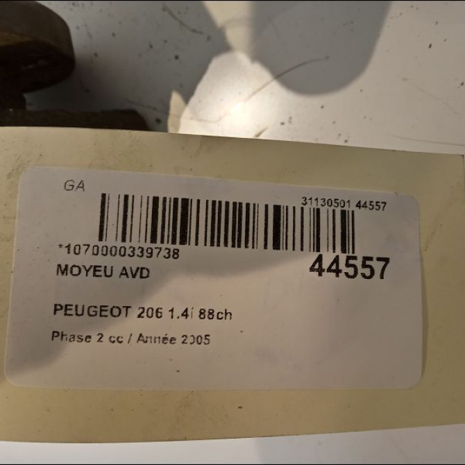 Moyeu avd occasion PEUGEOT 206 Phase 2 02-2003->02-2009 1.4i 88ch 330776 3