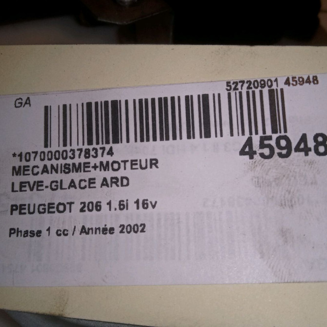 Mecanisme+moteur leve-glace ard occasion PEUGEOT 206 Phase 1 09-1998->03-2009 1.6i 16v 922453 5