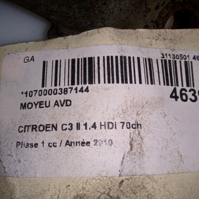 Moyeu avd occasion CITROEN C3 II Phase 1 11-2009->02-2013 1.4 HDi 70ch 330776 4