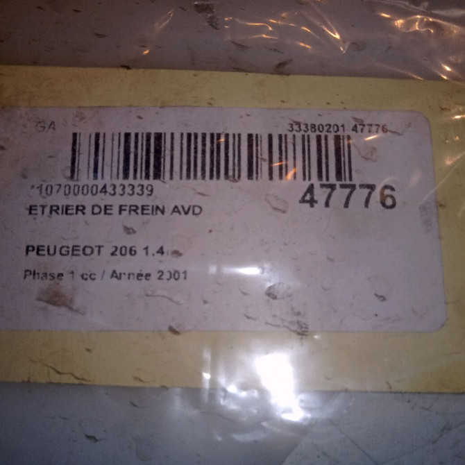 Etrier de frein avant droit occasion PEUGEOT 206 Phase 1 09-1998->03-2009 1.4i 4400J3 4