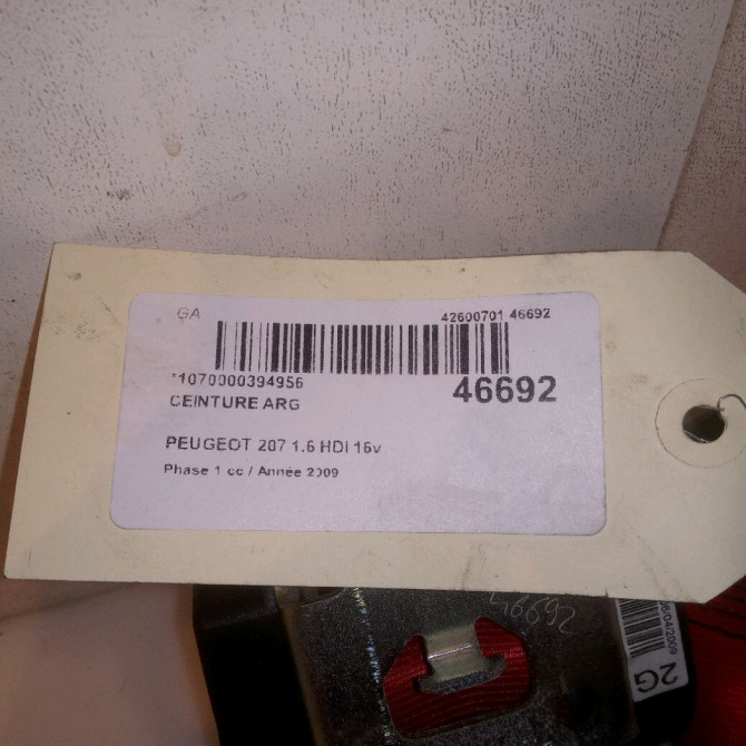 Ceinture arrière gauche occasion PEUGEOT 207 Phase 1 04-2006->06-2013 1.6 HDI 16v 90ch 8975KA 5
