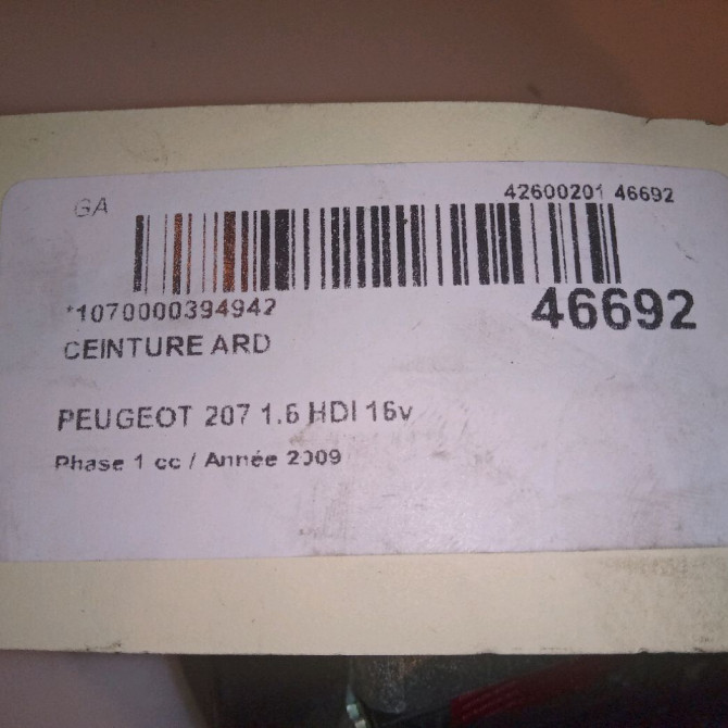 Ceinture arrière droite occasion PEUGEOT 207 Phase 1 04-2006->06-2013 1.6 HDI 16v 90ch 8975KE 4