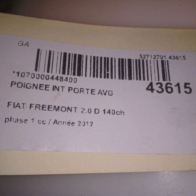 Poignee int porte avg occasion FIAT FREEMONT Phase 1 04-1995->04-1999 2.0 D 140ch K68103387AA 4