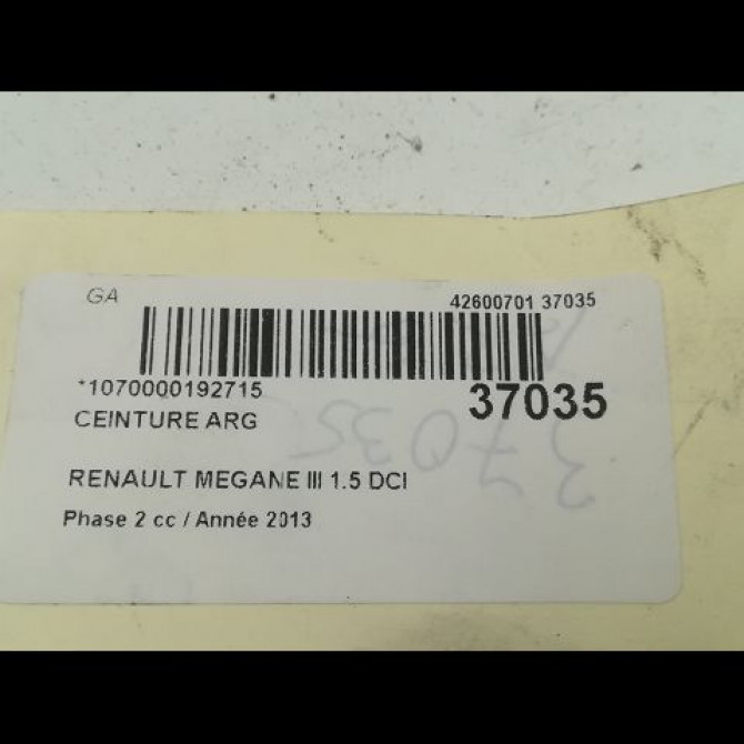 Ceinture arrière gauche occasion RENAULT MEGANE III Phase 2 01-2012->06-2014 1.5 DCI 90ch 888419897R 4