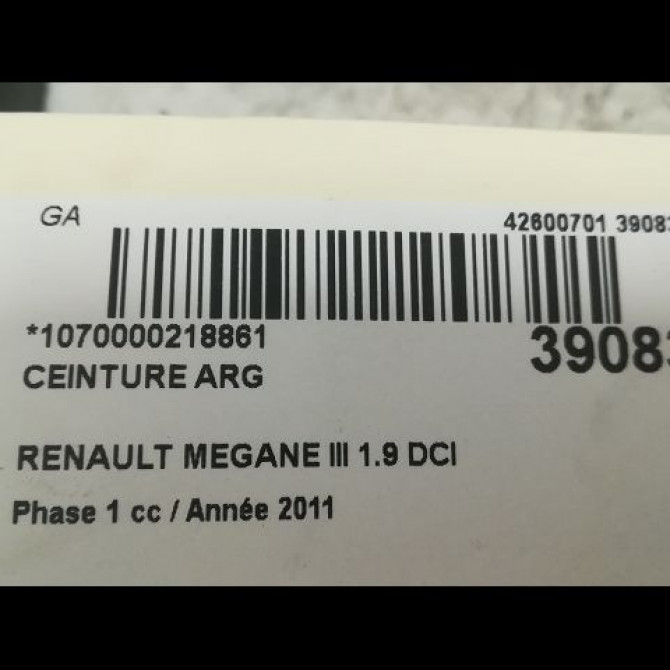 Ceinture arrière gauche occasion RENAULT MEGANE III Phase 1 11-2008->01-2012 1.9 DCI 130ch 888419897R 4