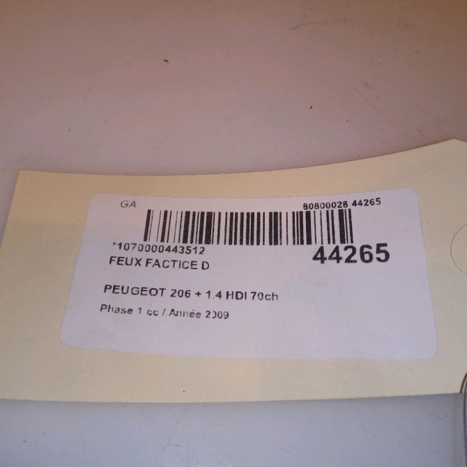 Feux factice d occasion PEUGEOT 206 + Phase 1 03-2009->05-2013 1.4 HDI 70ch 4