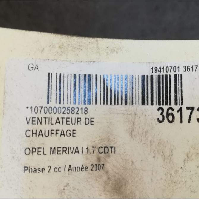 Ventilateur de chauffage occasion OPEL MERIVA I Phase 2 01-2006->09-2010 1.7 CDTI 100ch 13128422 3