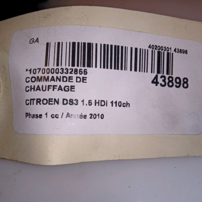 Commande de chauffage occasion CITROEN DS3 Phase 1 11-2009->03-2014 1.6 HDi 110ch 9678312580 4